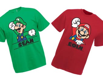 Personalized MARIO and LUIGI T-Shirt Gaming Luigi Mario Shirt Game Shirt, Vintage Game Shirt, Retro Game Kids Gift Top