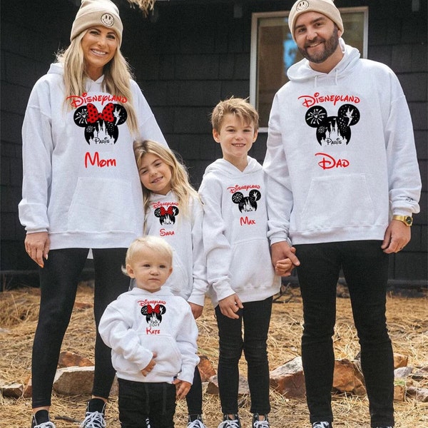 Gedruckt Personalisierte Disney Reise 2024 Hoodie, Mickey Minnie Familie Passende Disneyland 2024 Reise Unisex Erwachsene Kinder oben