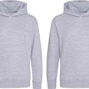 May include: Two light gray hoodies with a front pocket and a hood. The hoodies are made of a soft, comfortable material. The hoodies are a casual style.