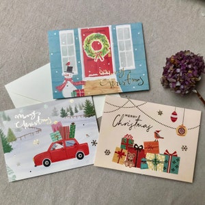 lot de 3 cartes de voeux de Noël 3D pop-up faites main, enveloppes incluses,