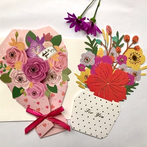 Tarjetas de felicitación con ramos de flores doradas en 3D recortadas a mano. Incluye sobre. Papel para el Día de la Madre y San Valentín, hermoso y colorido.