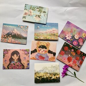 Bloemen bergen olieverfschilderij print kunst wenskaarten envelop en zegel inbegrepen bloemen meisje Fuji bergen maan boom rozenblad kleurrijk