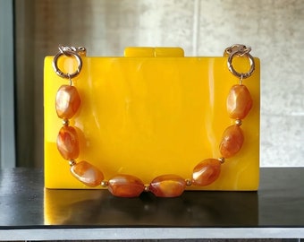 Bolso acrílico amarillo para mujer / Bolso clucth nupcial de noche de lujo para damas / Embrague de fiesta / Monedero acrílico / Cartera crossbody / Bolso de boda