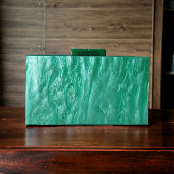 Acrylic Box Clutch | Pearl Green Acrylic Purse | Evening Bag | Luxury Chic Bag | Prom Clutch Bag | Evening Bag | Party Purse