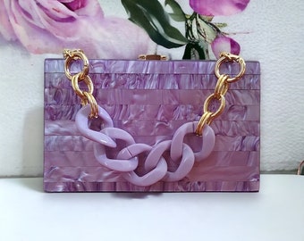 Acrylic Clutch Bag | Purple Luxury | Party Clutch | Evening Bag | Acrylic Box Clutch Purse | Occasion wear | Wedding | Prom