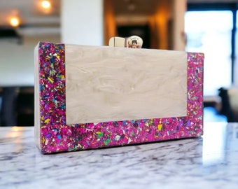 Gorgeous Acrylic Clutch Bag | Confetti Clutch | Sparkle Clutch | Evening Bag | Party Bag  | Acrylic Clutch | Glitter Bag | Festival Bag