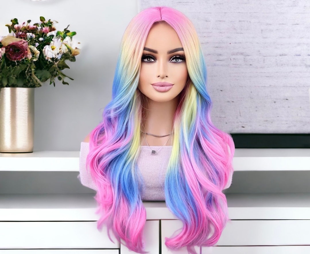 Synthetic Colorful Rainbow Wig Soft Long Body Wave Multicolor Wig Party
