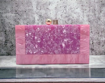 Multicolored Pink Acrylic Clutch Bag | Luxury Box | Party Purse | Clutches Handbags | Ladies Crossbody Bag |