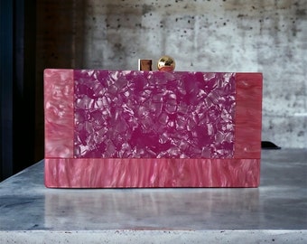 Multicolored Pink Acrylic Clutch Bag | Luxury Box | Party Purse | Clutches Handbags | Ladies Crossbody Bag |