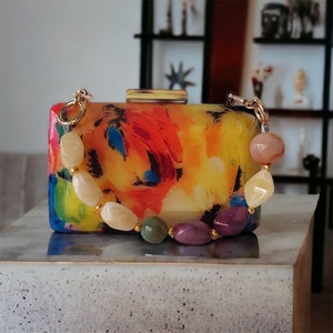 Rainbow Acrylic Clutch Bag | Colorful Luxury Clutch| Party Clutch | Evening Bag | Acrylic Box Clutch Purse | Occasion wear | Wedding | Prom
