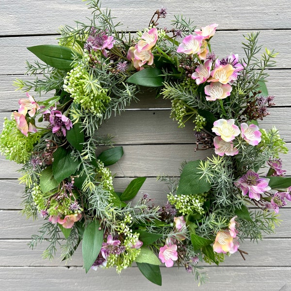 Mauve Cottage Style Door Wreath | Artificial Floral Wreath UK | Spring Summer Flower Wreath