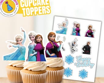 アナと雪の女王 カップケーキトッパー：印刷可能なトッパー（デジタルダウンロード）