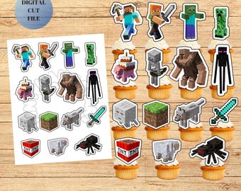 Minecraft cupcake topper DIGITAL DOWNLOAD, kids cupcake toppers sticker instant download, printable cupcake topper