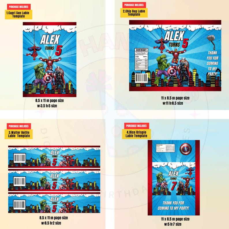 Super Heroes Birthday Party Packages: Printable Party Favors (digital ...