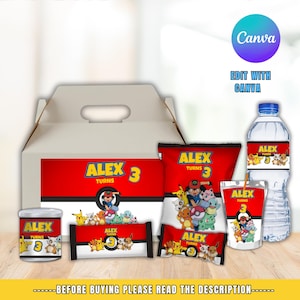 Pacote de festa com tema Pokémon - Pacote de festa para impressão - Pacote de festa para impressão de aniversário personalizado Kit de festa SOMENTE ARQUIVO DIGITAL
