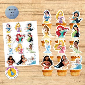 Princess cupcake topper DIGITAL DOWNLOAD, kids cupcake toppers sticker instant download, printable cupcake topper