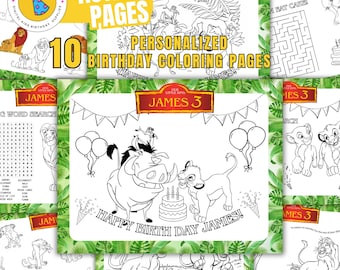 Lion King Birthday Coloring Pages: Printable Party Activity (Digital File)