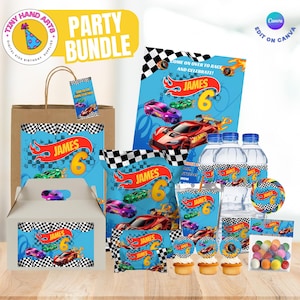 レースカーバースデーパーティーセット：編集可能なギフトキット、Canvaテンプレート（デジタルファイルのみ）