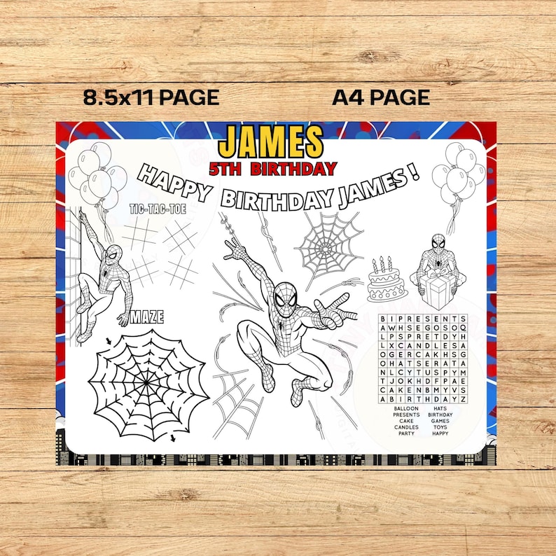 Spiderman Birthday Printable Party Activity Page (digital File) - Etsy