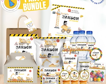 Baustellen-Geburtstags-Party-Bundle: Bearbeitbares Geschenk-Kit, Canva-Vorlagen (nur digitale Datei)