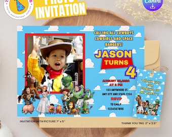 Toy Story Photo Birthday Invitation: Kids Party, Canva Template (Digital File)