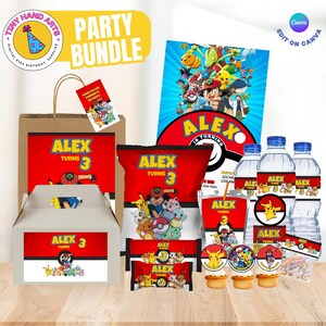 Pokemon-verjaardagsfeestbundel: bewerkbare gunstkit, canva-sjablonen (alleen digitaal bestand)
