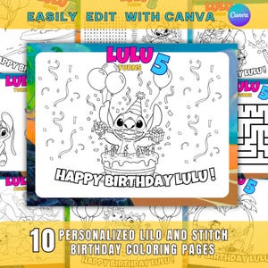 Personalized Lilo & Stitch Birthday Coloring Pages: Printable Party Activity (Digital File)