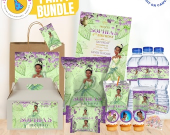 Paquete de fiesta de cumpleaños de Tiana: Kit de recuerdos editables, plantillas de Canva (solo archivo digital)