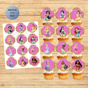 Princess cupcake topper DIGITAL DOWNLOAD, kids cupcake toppers sticker instant download, printable cupcake topper