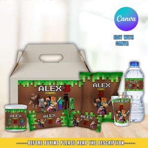 Pacote de festa com tema Minecraft - Pacote de festa para impressão - Pacote de festa para impressão de aniversário personalizado Kit de festa SOMENTE ARQUIVO DIGITAL