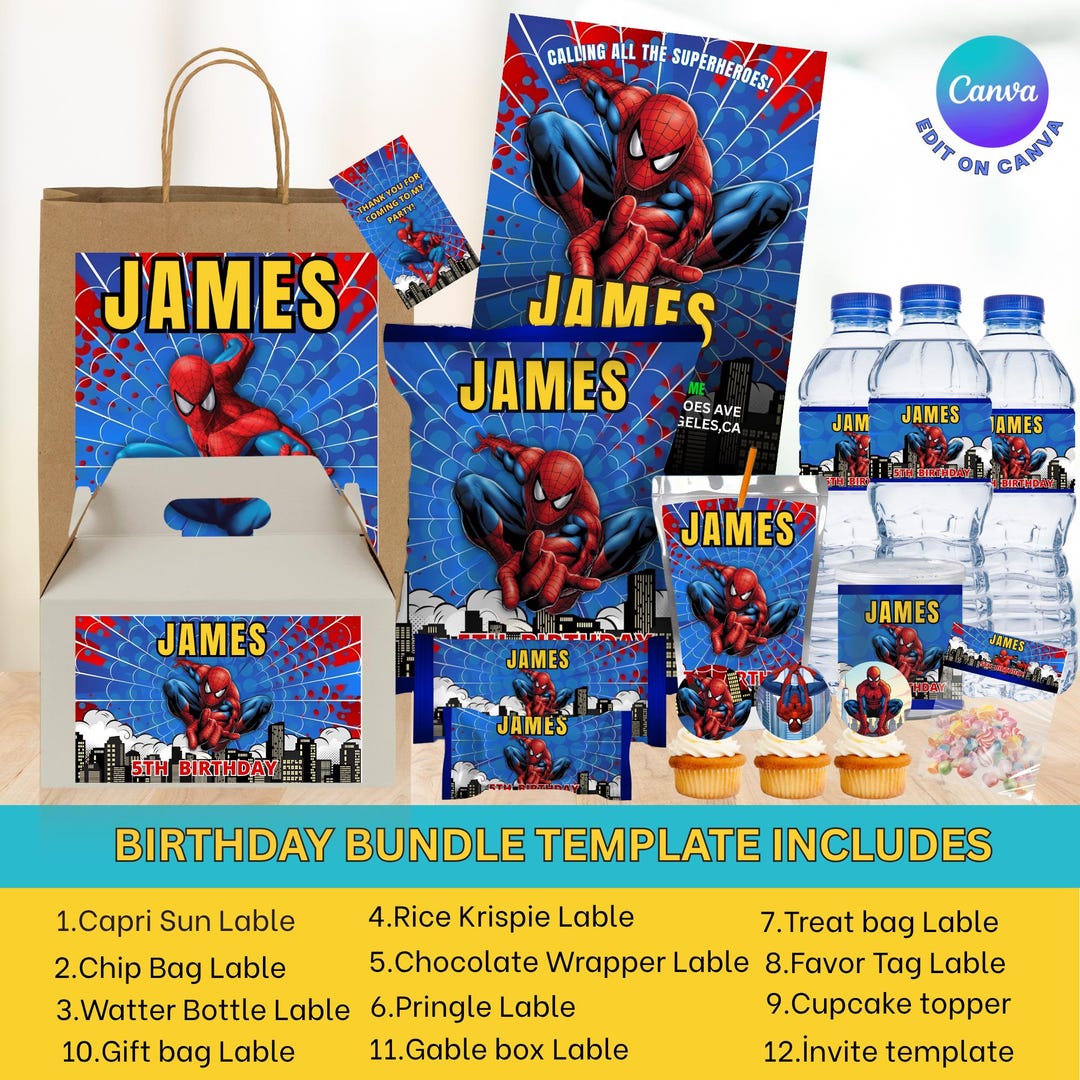 Spiderman Birthday Party Bundle Printable Kid Party Favors (digital — free download