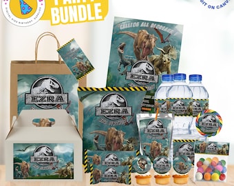 Dinosaur Birthday Party Bundle: Editable Favor Kit, Canva Templates (Digital File Only)