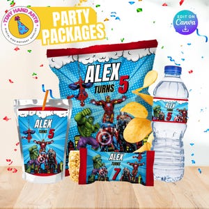 Superheroes Birthday Party Bundle: Editable Favor Kit, Canva Templates (Digital File Only)