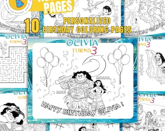 Moana Birthday Coloring Pages: Printable Party Activity (Digital File)