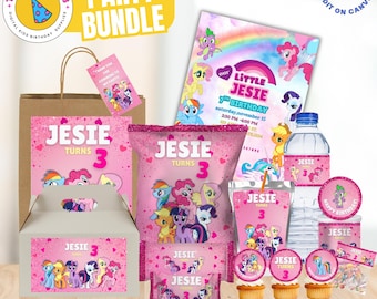 Paquete de fiesta de cumpleaños de poni: Kit de recuerdos editables, plantillas de Canva (solo archivo digital)