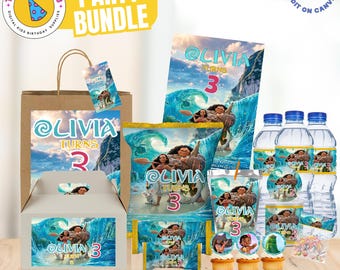 Paquete de fiesta de cumpleaños de Moana: Kit de recuerdos editables, plantillas de Canva (solo archivo digital)