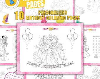 princess Birthday Coloring Pages: Printable Party Activity (Digital File)