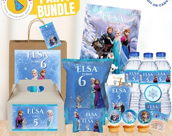 Frozen Birthday Party Bundle: Editable Favor Kit, Canva Templates (Digital File Only)