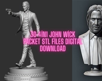 3D John Wick Paket 4 in 1 STL FİLE Digital Download