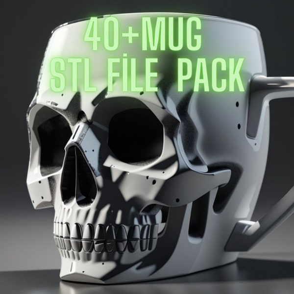 3D Mug STL File Package, 3d Printer Mug STL archive, +40 files, beautiful mug designs, digital download