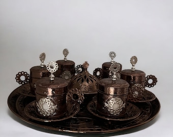 Turkish Coffee Set, Arabic set, Metal Coffee Cup Set Black/Bronze, Metal Gift Ideas, Anniversary Gifts, Housewarming Gift, Wedding Gift