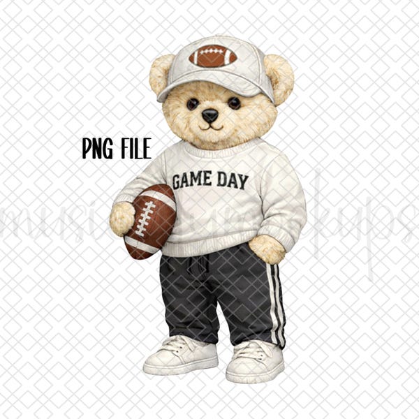 Ours en peluche pour le jour du match PNG, mascotte de football preppy en téléchargement numérique