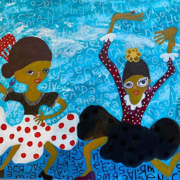 Lolas - mixed media painting flamenco dancers bailaoras
