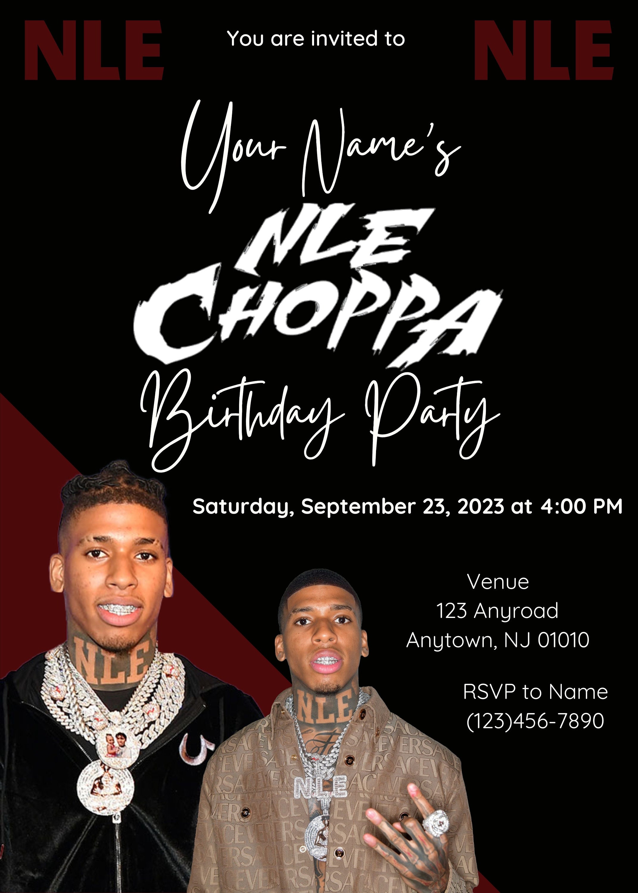 NLE Choppa Birthday Party Digital Invitation, Editable, Rap Hip Hop ...