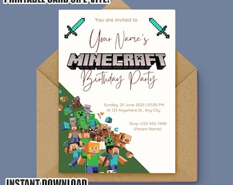 Modèle Minecraft Birthday Invitation Design