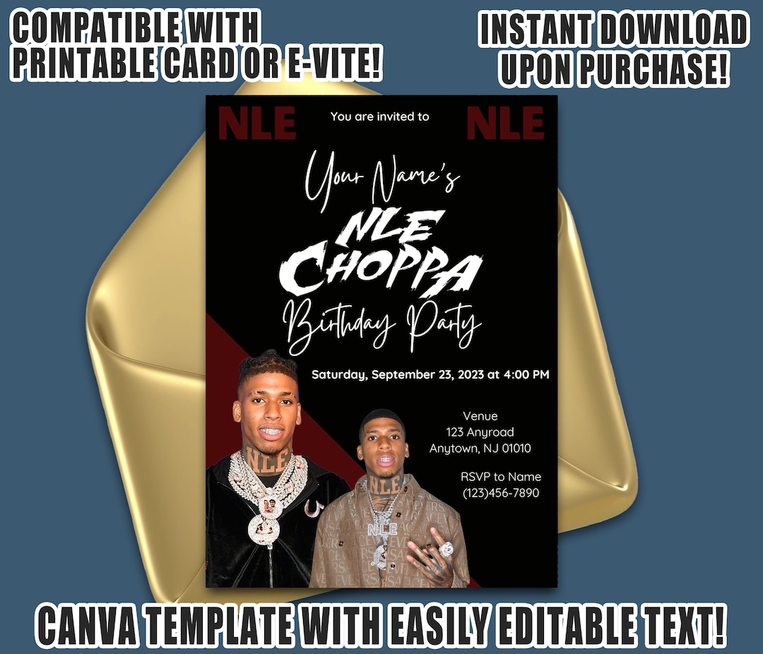 NLE Choppa Birthday Party Digital Invitation, Editable, Rap Hip Hop ...