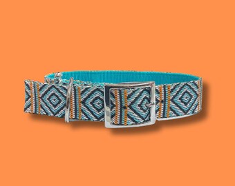 Ethnic petrol & orange dog collar