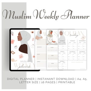 Weekly Muslim Planner | Quran Tracker | Salah Tracker |  Islamic Planner| Digital Undated Planner | Printable Planner | Ipad Planner