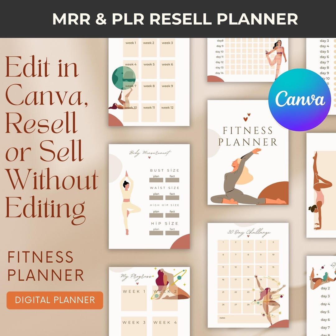 Digital PLR Fitness Planner | MRR Digital Product | Canva Planner ...