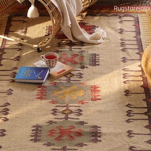 5x8 Wool Jute Kilim Rug, HomeDecor Rugs, Coustme Size Wool Rug, Vintage Area Rug, Boho Decor Rug, Handmade Wool Jute Rug